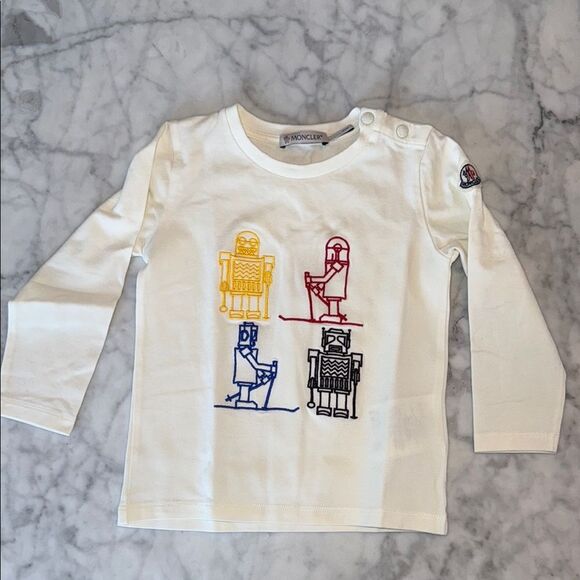 Moncler White and Yellow Long Sleeve Tee with Graphic Print 18/24M - Picture 1 of 12